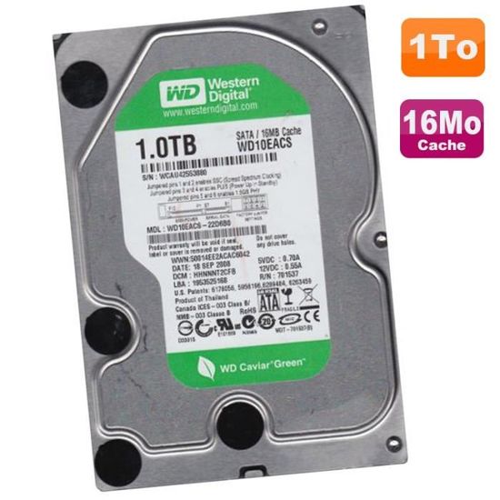 Disque Dur 1To Western Digital WD10EACS22D6B0 3.5" SATA Caviar Green