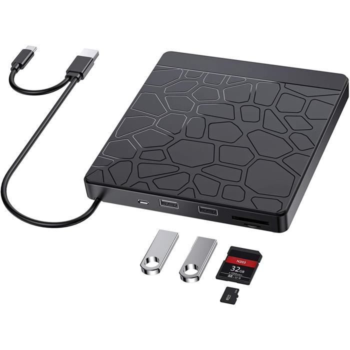 Lecteur DVD Externe USB 3.0 de TypeC avec Lecteur de Carte SD TF