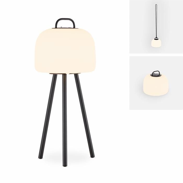 Lampe extérieure LED 3 en 1 – TRIPADA S – Lampe extérieure en plastique, Ø22cm rechargeable, à suspendre, avec trépied 35cm et corde