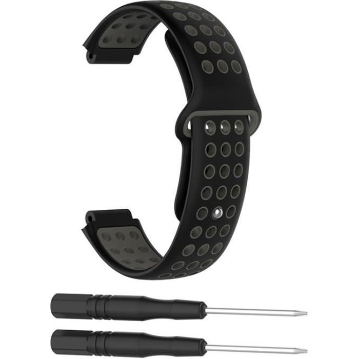 Bracelet Montre en Silicone Bande pour Garmin Forerunner 220 230 235 630 620 735 645 Approach S20 S60 GPS Watch(Gris+Noir)