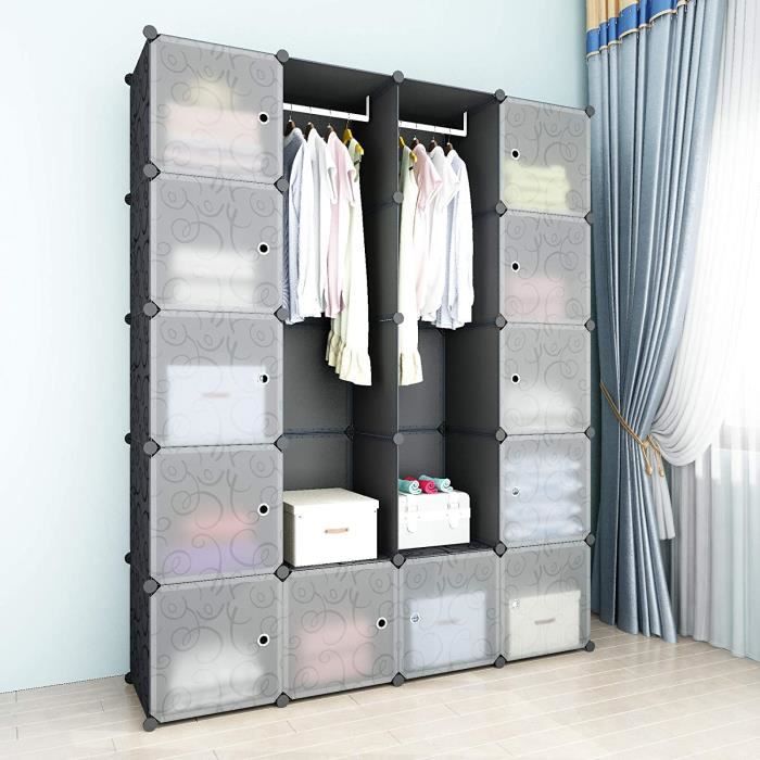 Armoire Pour Vetement, DIY Armoire Plastique Chambre, Armoire Enfant Adultes, Assemblage Facile Pour Vêtements, Accessoires, Jouets,