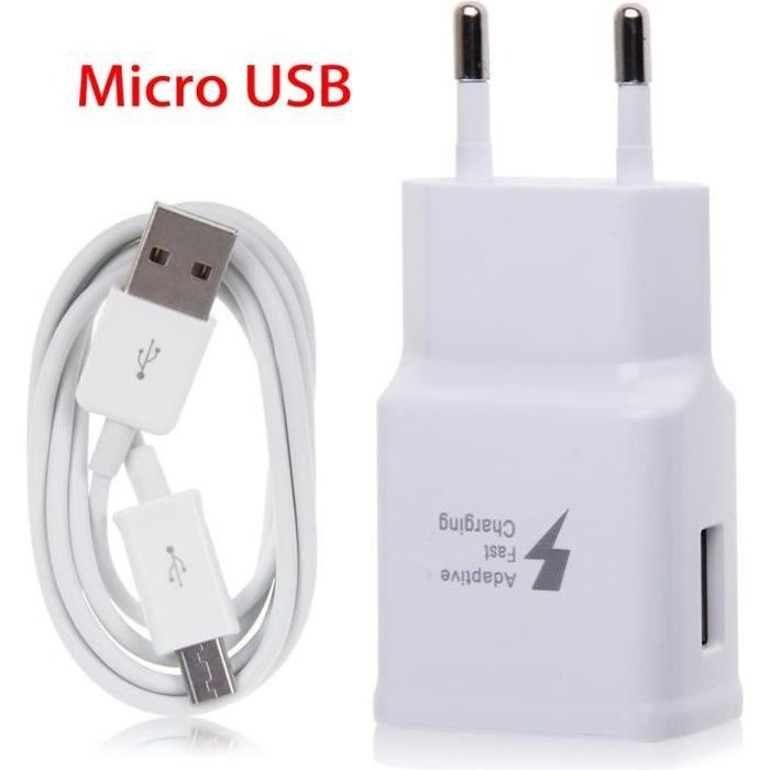 Chargeur Rapide Samsung Galaxy S6 Charger 1.2m Cable pour Micro USB smartphones, 5V, 2A, Blanc