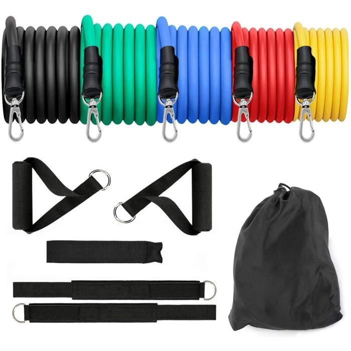 Bandes de Résistance Elastiques Musculation Bandes de Résistance Set Bands de Fitness Elastique Musculation en Latex 100LBS 11PCS