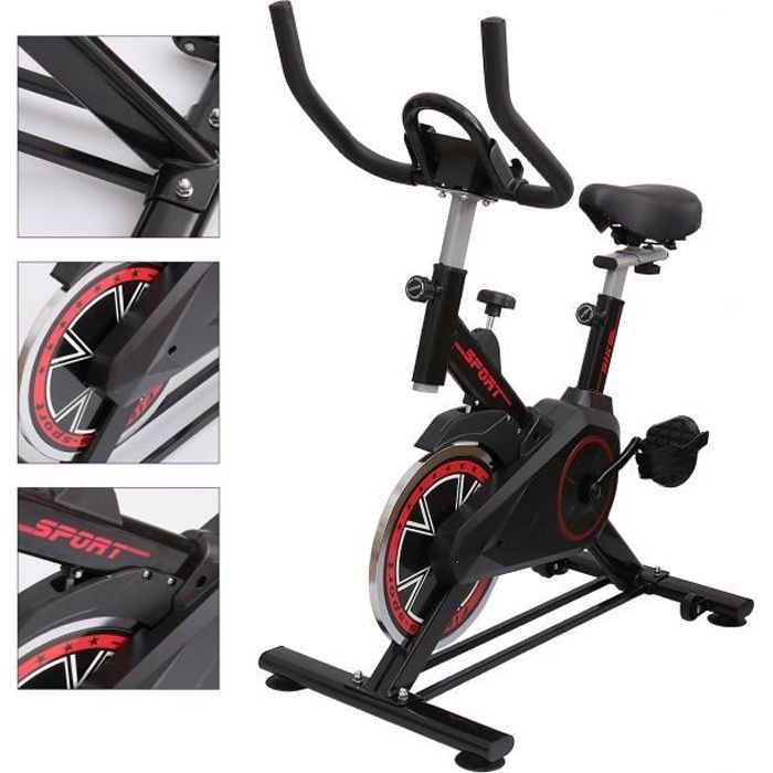 Vélo d'appartement Résistance Réglable + Roue d’inertie 13kg charge max 150KG - Système à stabilisation triangulaire -noir