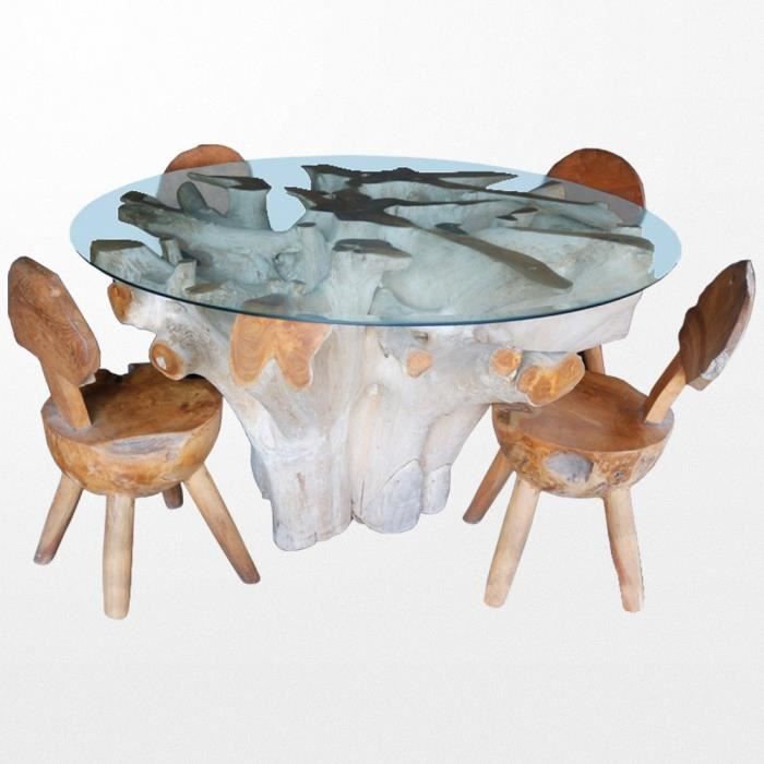 Table ronde en bois et son plateau de verre
