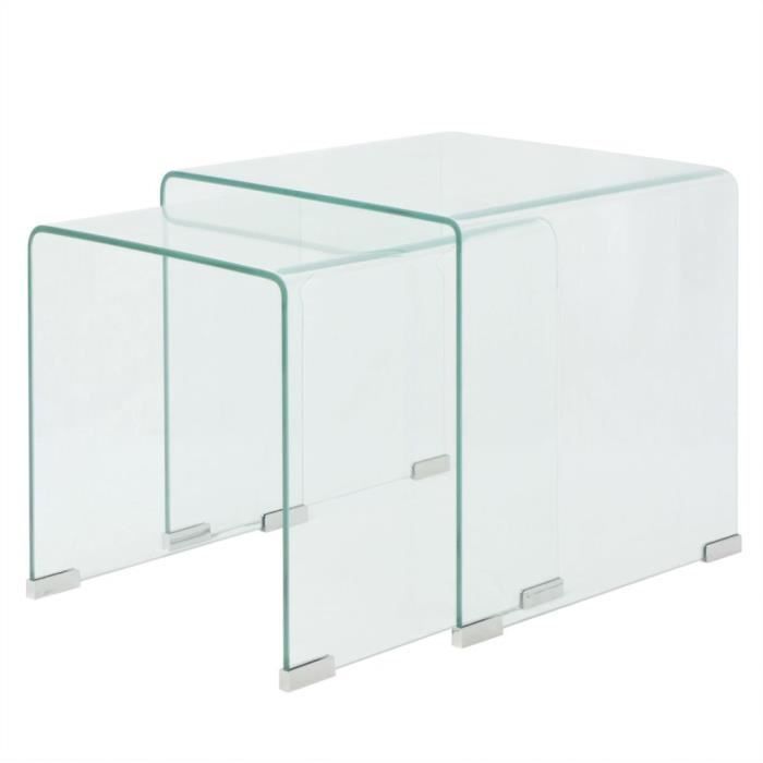 WORD Design Ensemble de tables gigognes 2 Pièces Verre trempé Transparent®EKHOTY® MODERNE
