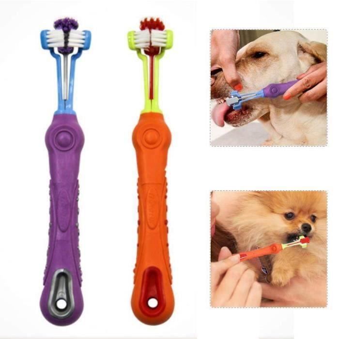 2pcs Brosse à Dents pour Animaux de Compagnie Brosse à Dents Trois côtés Nettoyage Long Nettoyage pour Chien Chat