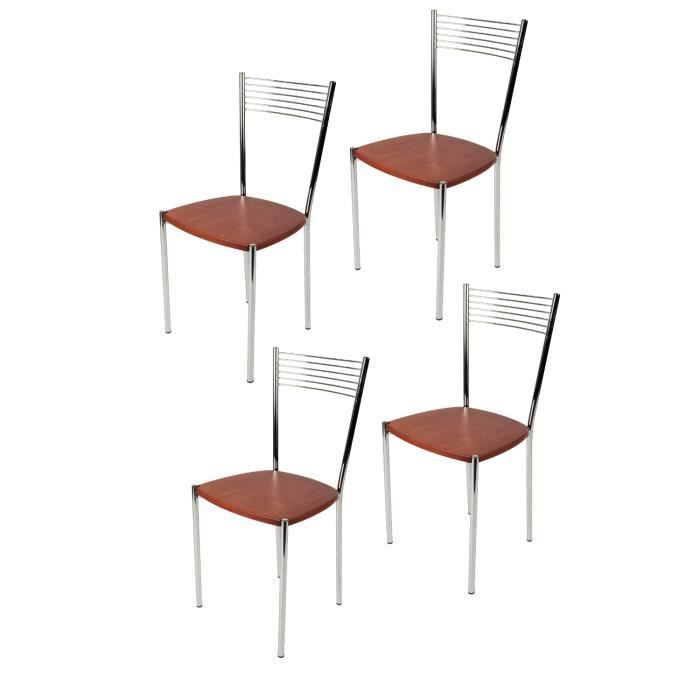 Tommychairs - Set 4 chaises cuisine ELEGANCE, robuste structure en acier chromé et assise en bois couleur cerisier