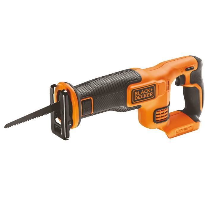BLACK+DECKER BDCR18N-XJ Scie sabre sans fil - Débattement : 22 mm - Lame de 15 cm - 1 lame, 18V, Orange, Sans batterie
