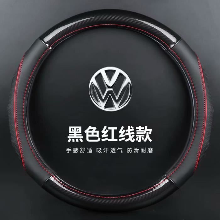 Couvre volant,Voiture en cuir véritable en Fiber de carbone couvre volant pour Volkswagen VW Atlas Teramont - Type O-red no logo