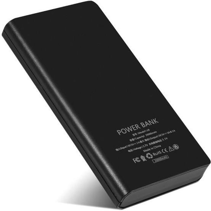 Tbest banque de batteries 20000mAh 8 x 18650 Batteries Power Bank Kit Case Shell Dual USB + Type-C + Micro USB Port Noir