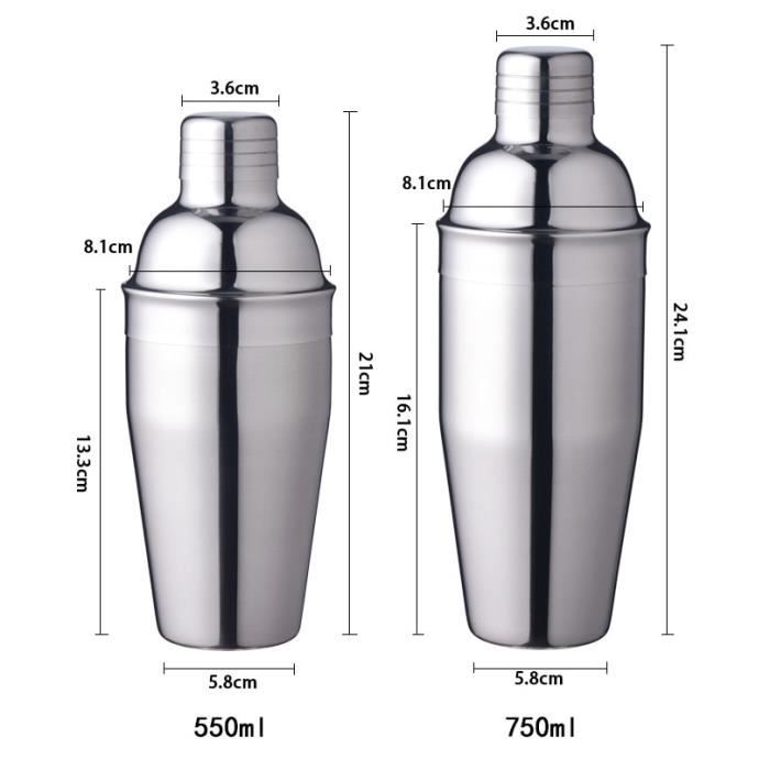 Accessoires bar,Shaker à Cocktail en acier inoxydable, 250ml, 350ml, 530ml et 750ml, mélangeur pour boissons, barman - Type 530ml
