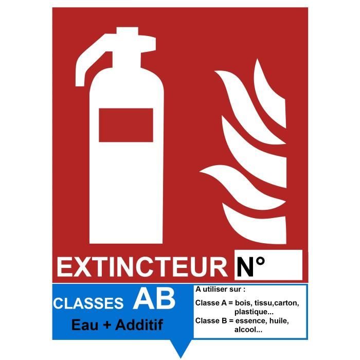 Signalétique extincteur AB Eau + Additif - Autocollant vinyl waterproof - L.150 x H.200 mm