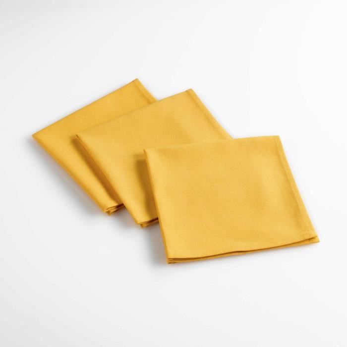 Lot de 3 serviettes de table 40 x 40 cm coton uni aubeline Jaune