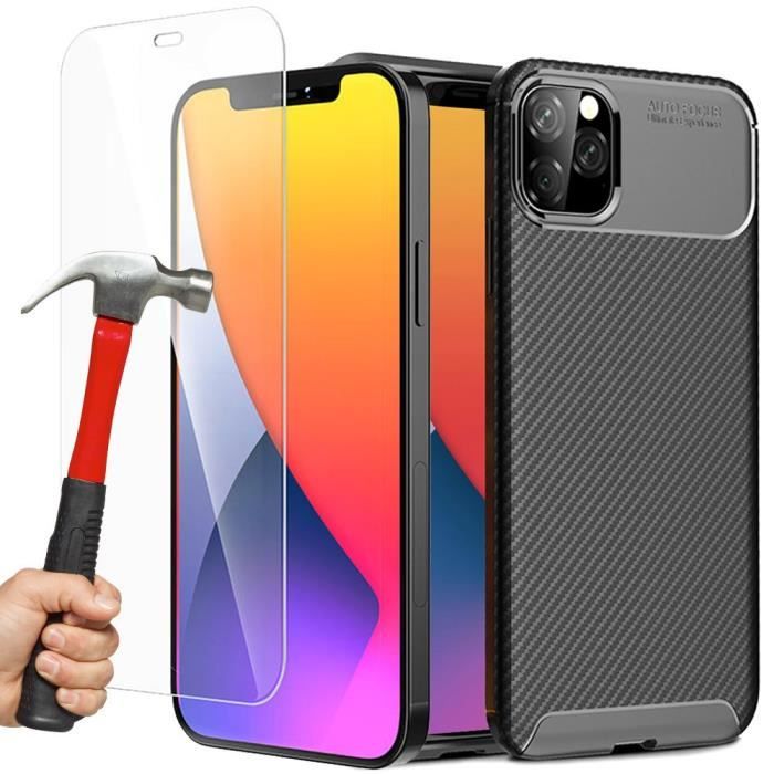 Coque Silicone + Film Verre Trempé pour iPhone 12 Pro Max, Silicone Ultra-Fine Protection Antichoc Anti-rayures - Noir