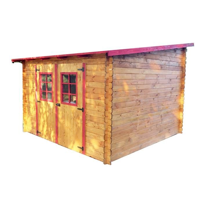 Abri de jardin en bois madriers massif 9,94m² toit mono pente multidirectionnel