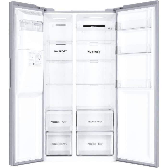 SHOT CASE - HAIER HSOGPIF9183 - Réfrigérateur américain 515L (337+178L) - Froid ventilé - L90x H177,5cm - Silver