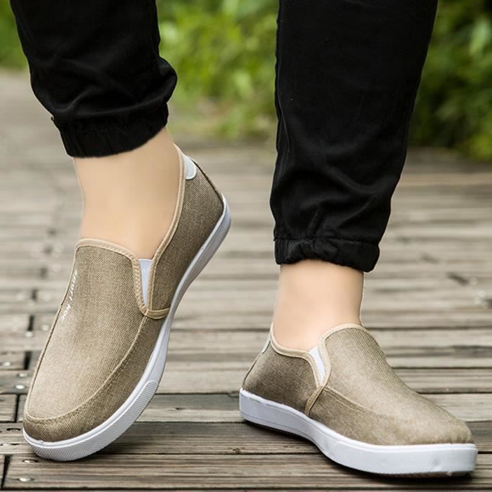 Mode Hommes Outdoor toile Casual Slip-On Chaussures Lazy Sneakers Respirant Kaki