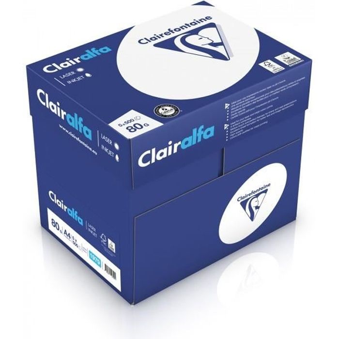 ramette de papier Clairefontaine Clairalfa 80g A4 ramette 500 feuilles Blanc X5 - Carton de 5 ramettes de papier Clairal