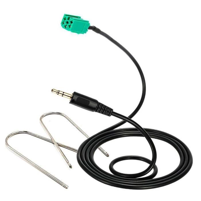 OCIODUAL Cable Auxiliaire Jack 3.5 mm Aux IN Mini ISO 6 Pin+Cles Compatible avec Renault Megane Scenic Clio Kangoo Laguna Twingo