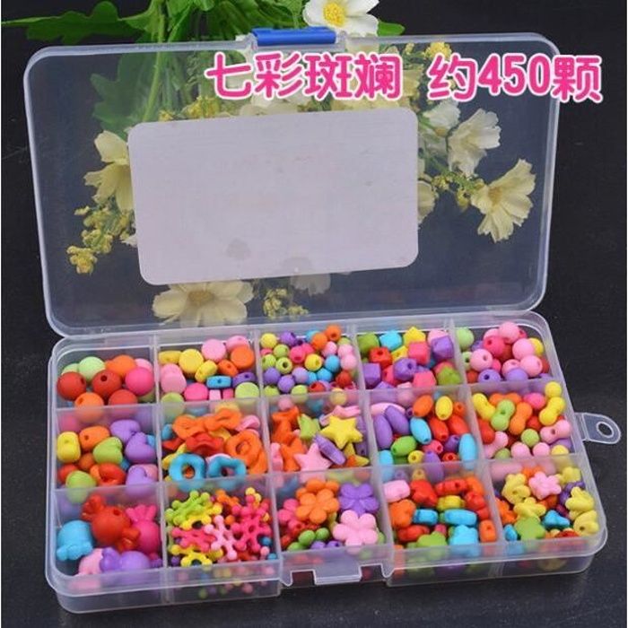 450pcs Perles en Acrylique Bricolage Jouets Educatifs pour la Fabrication DIY Collier Bande Cheveux Bijoux pour Enfants 3 à 18 ans