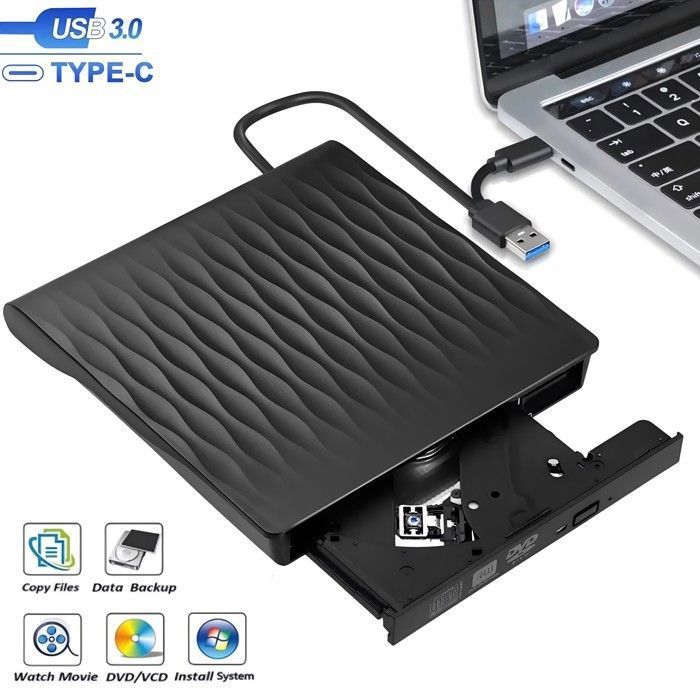 Lecteur CD DVD externe,USB 3.0 Type C graveur CD DVD+/-RW Pour Ordinateur Compatible avec Windows XP/2003/Vista/7/8/10 Linux Mac OS