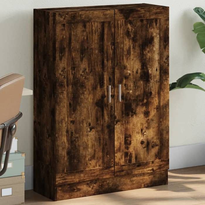 vidaXL Bibliothèque Étagère à Livres avec 3 Compartiments et 2 Portes Meuble à Livres avec Rangement Chêne Fumé Bois 833786