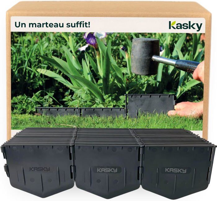 Bordure De Pelouse Plastique – 25m X 10cm, Noir – Résistante UV, Facile à Poser
