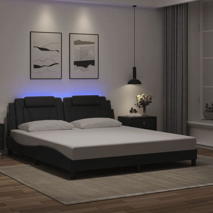 vidaXL Cadre de Lit avec Lumières LED Lit Rembourré avec Coussin Lit Double Lit Adulte Chambre Moderne Noir 180x200 cm 3214036