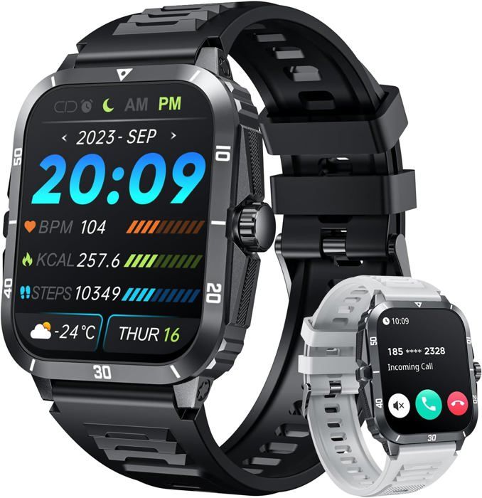 Montre Connectée Homme Sport Smartwatch:2.0Montre Intelligente avec Appel Blutooth Andriod ios Compatible 3ATM Étanche Militaire