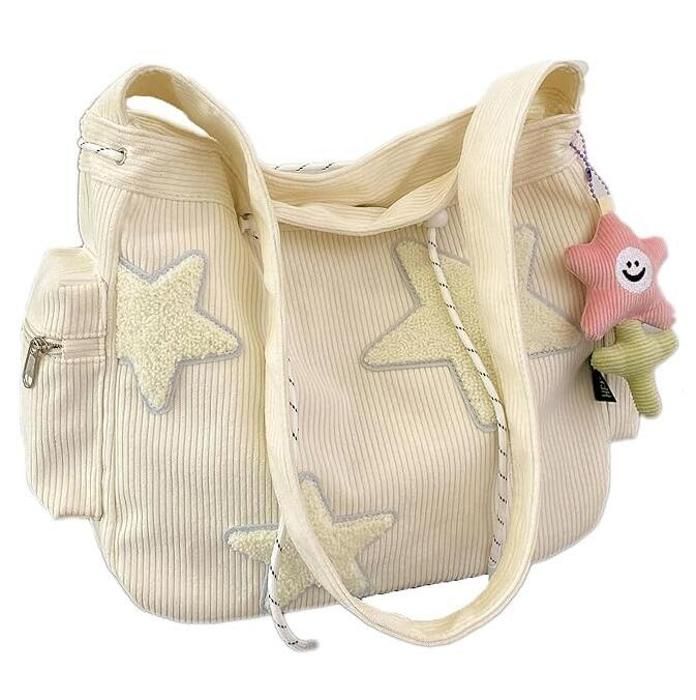 Sac Tote Velours Côtelé Prite Femme - Bandoulière Ajustable, Spacieux, Pour école Ou Travail