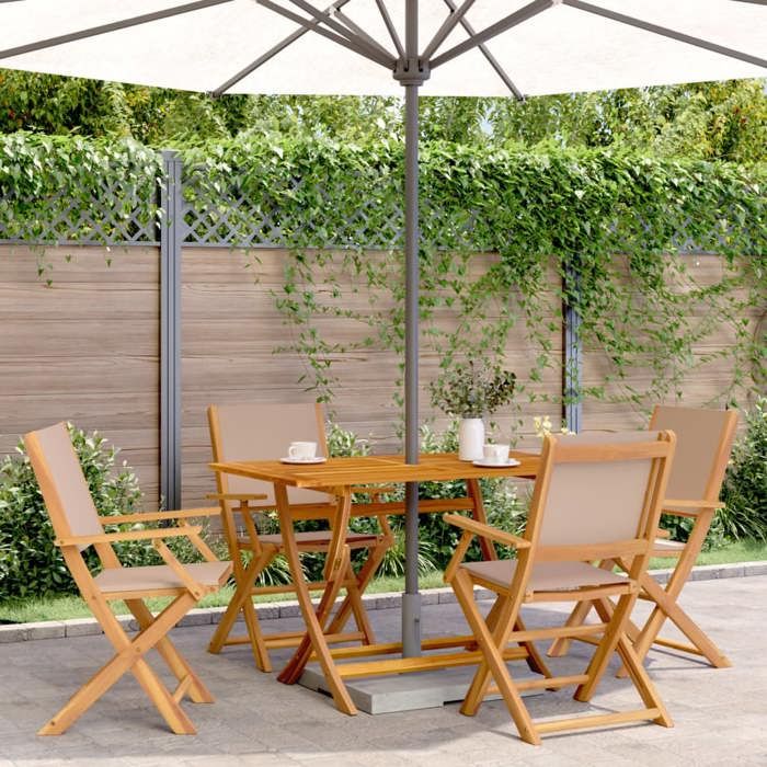 vidaXL Chaises pliantes jardin lot de 4 bois et tissu