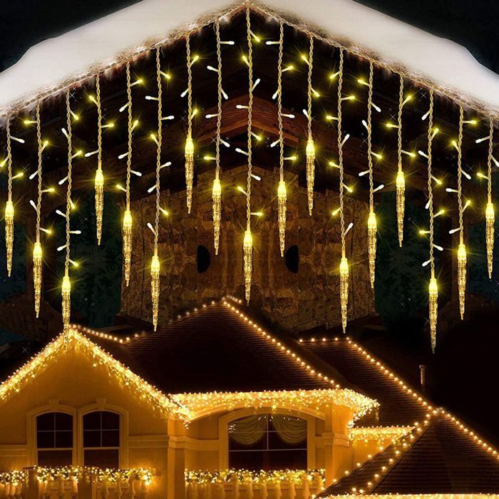 Guirlande lumineuse à 96 LED en forme de glaçons 35 m 8 modes déclairage rideau lumineux pour décoration de Noël intérieure et