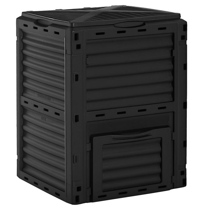 Composteur de jardin - Outsunny - 48 aérations - couvercle pratique et sécurisé - en polypropylène - noir