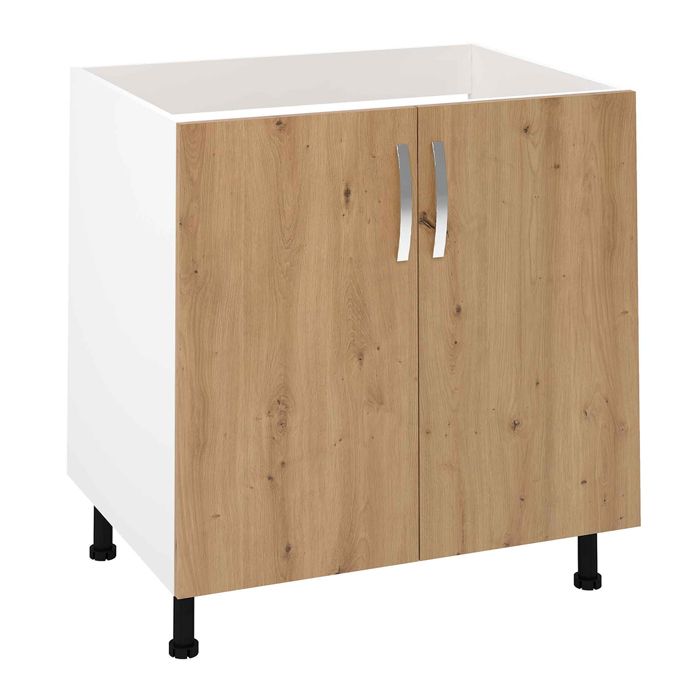 Meuble bas de cuisine pour évier avec 2 portes coloris Chêne Albar - Hauteur 85 x Longueur 80 x profondeur 58 cm Meuble bas de cuisine pour évier avec 2 portes coloris Chêne Albar - Hauteur 85 x Longueur 80 x profondeur 58 cm