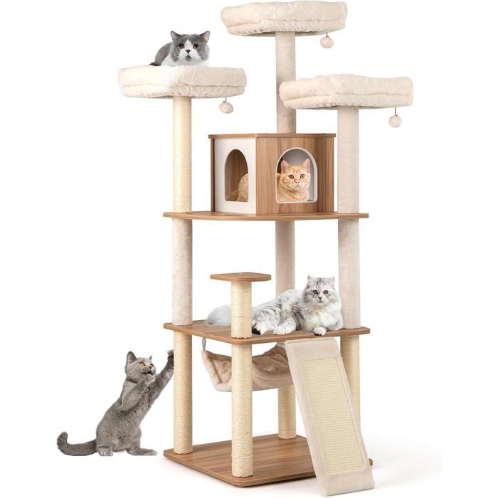 Arbre à Chats 168 CM Multi-Niveaux COSTWAY Condo Poteaux à Griffer en Sisal Échelle 2-en-1 Boules Suspendues Coussins Lavables Arbre à Chats 168 CM Multi-Niveaux COSTWAY Condo Poteaux à Griffer en Sisal Échelle 2-en-1 Boules Suspendues Coussins Lavables