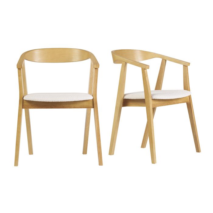 Miliboo - Chaises scandinaves bois clair et tissu effet laine bouclée blanc (lot de 2) BAHIA