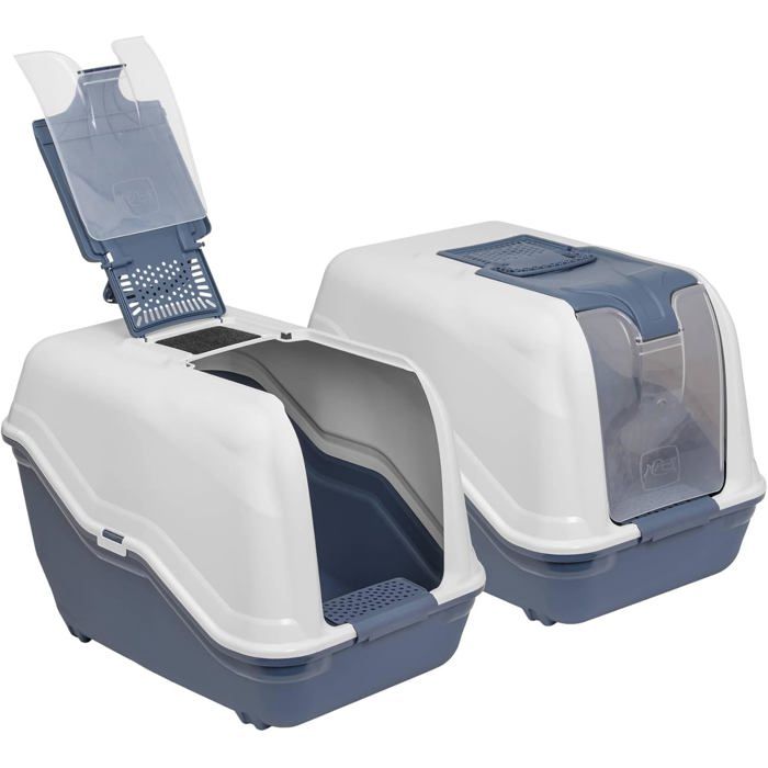 Comparer les prix de YSFMODE-Lot De 2 Toilettes Pour Chat Xxl Netta Maxi Blanc-Bleu
