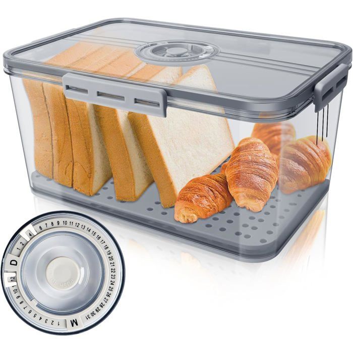 ®RisingFF Boîte à pain de cuisine avec date de péremption boîte de conservation du pain avec évents boîte à pain frais