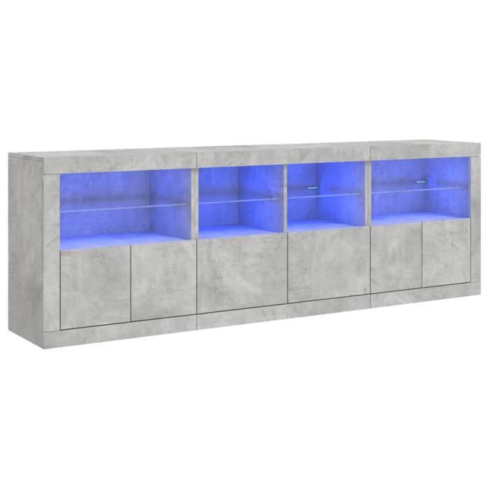 Automne/hiver 2025 Buffet/Commode/Sidebord - CLOUD - avec lumières LED - gris béton 202x37x67 cm FR105