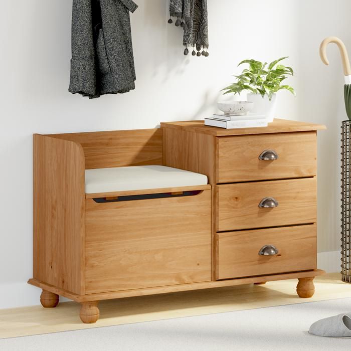 Moderne Bancs coffre Banc de Rangement dEntrée ASKIMMarron 100x39x62 cm Bois Massif Pin@FR(6507496)