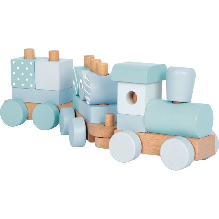 Train en bois - SMALL FOOT - Train en bois bleu - 14 éléments à encastrer - 1 locomotive - 2 wagons