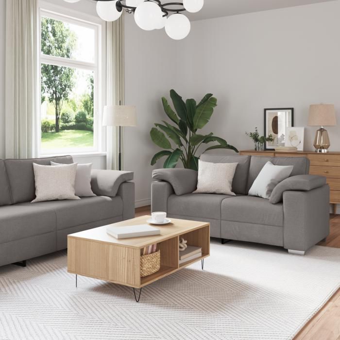 Ensemble de canapé 2 pièces avec coussins tissu taupe