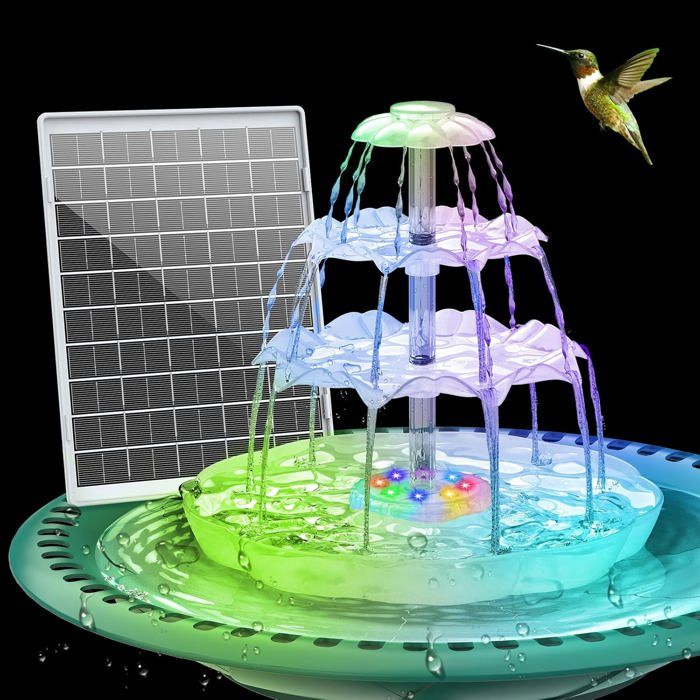 AISITIN Fontaine à faire soi-même avec batterie et LED pour lextérieur bain doiseaux et fontaine solaire DIY amovible