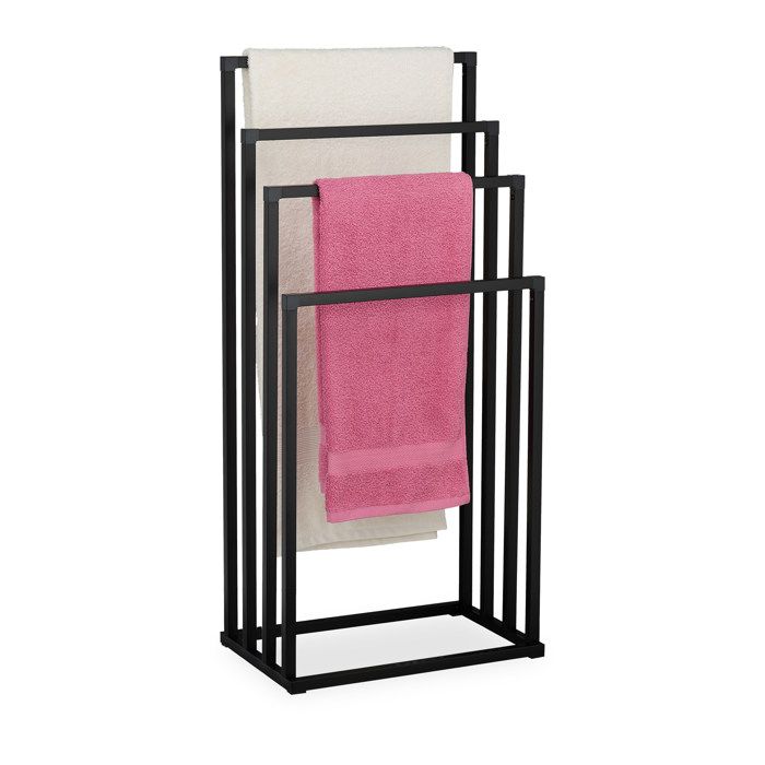 Relaxdays Porte-serviettes 4 barres spacieuses non fixe pour la salle de bain H x L x P : 96 5 x 45 x 29 cm noir