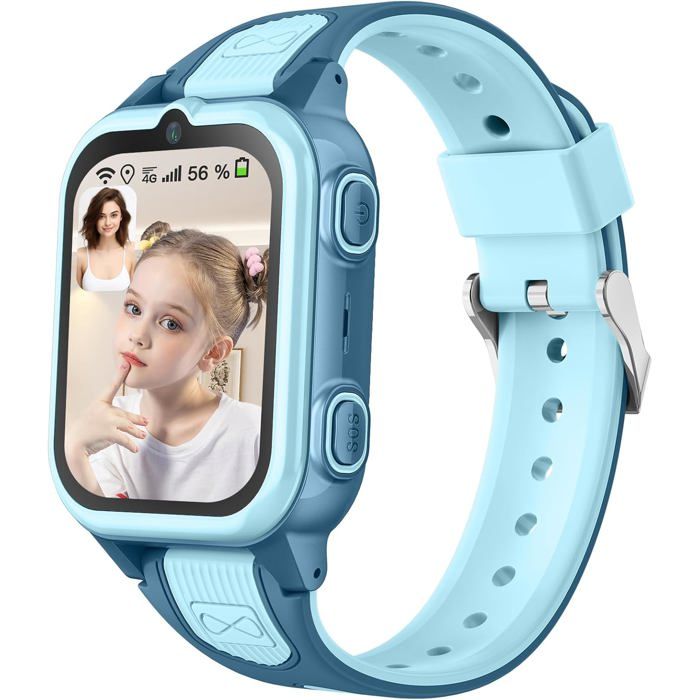 Montre Connectée Intelligente Enfant avec 4G WiFi GPS Téléphone Contrôle Parental Étanche Appels Vidéo SMS SOS Mode Cours