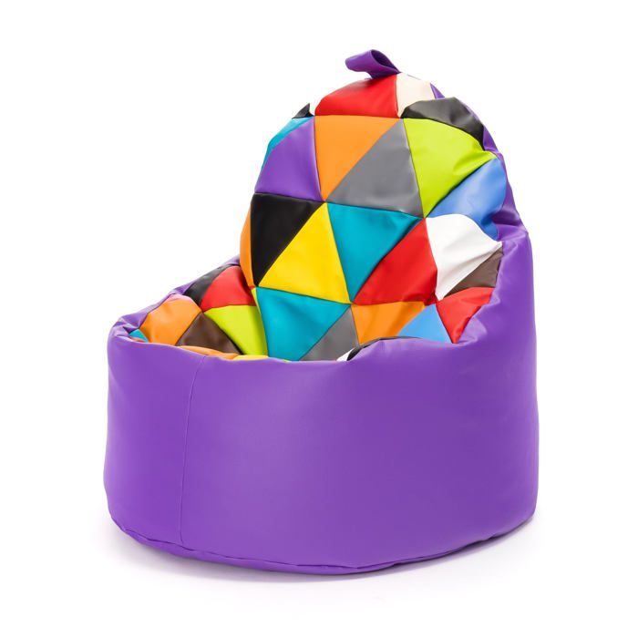 Yoko pouf à sac patchwork design en simili-cuir intérieur et extérieur fauteuil avec poignée 70 x 75 cm  Violet E7 Ecopuf