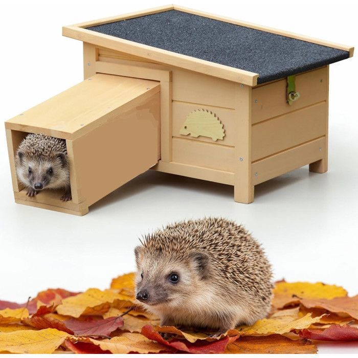 Comparer les prix de Abri Cabane Mangeoire Hérisson Refuge éxtérieur en bois massif Hibernation HiverHugo