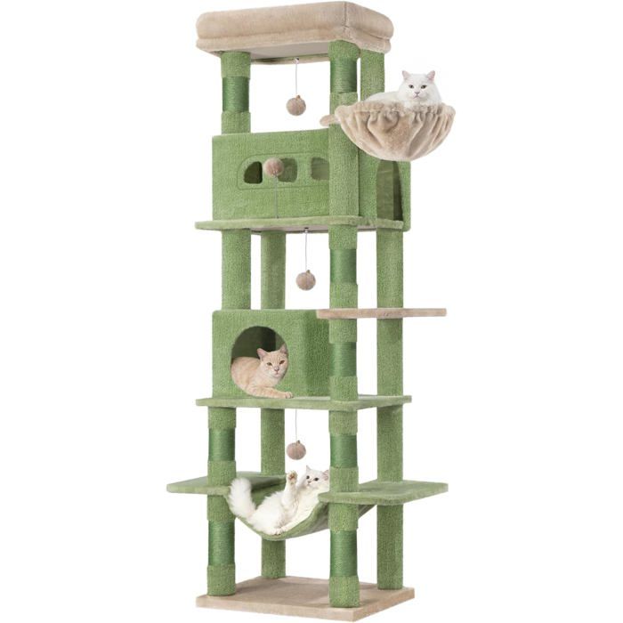Comparer les prix de 170 cm Grand Arbre à ChatTour à Chat pour Chats Dintérieuravec Grand PerchoirTapis Lavable2 Niches Chats8 GriffoirsVert Brun