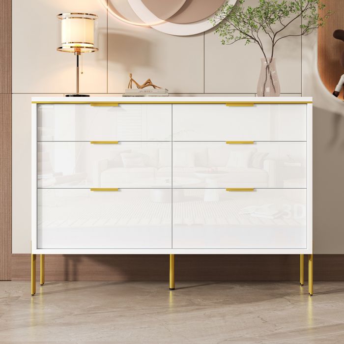 Buffet de cuisine - DREAMMESPACE - 120x40x855 cm - 6 tiroirs - Blanc - Design contemporain